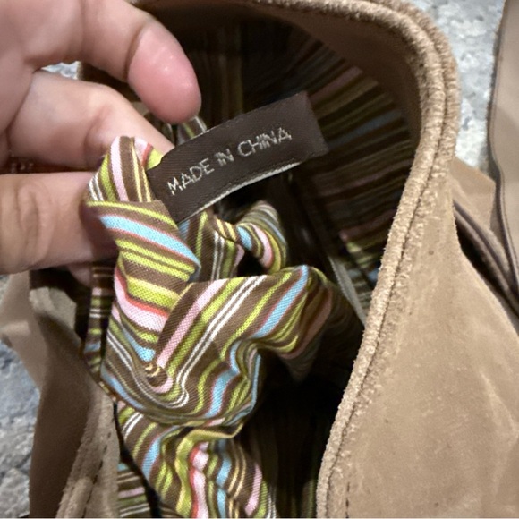 Longaberger Fold Over Hobo Handbag Purse Suede Leather Taupe Sisters P - Picture 9 of 12